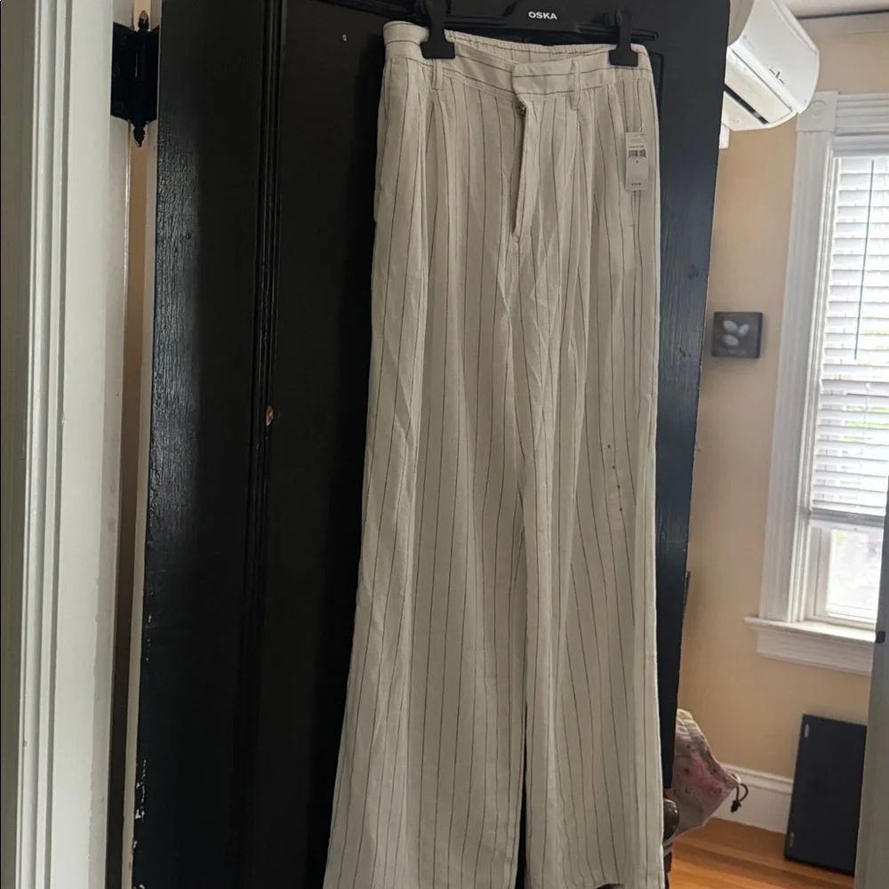 GAP white linen striped Easy Trousers NWT
